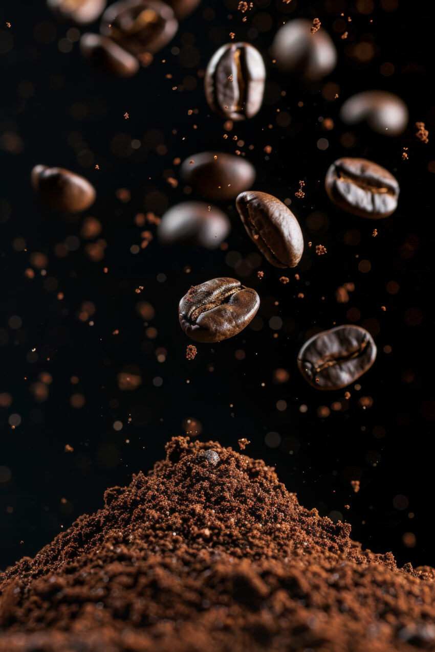 Fotografie Poster Kaffeebohnen gemahlen braun dunkel