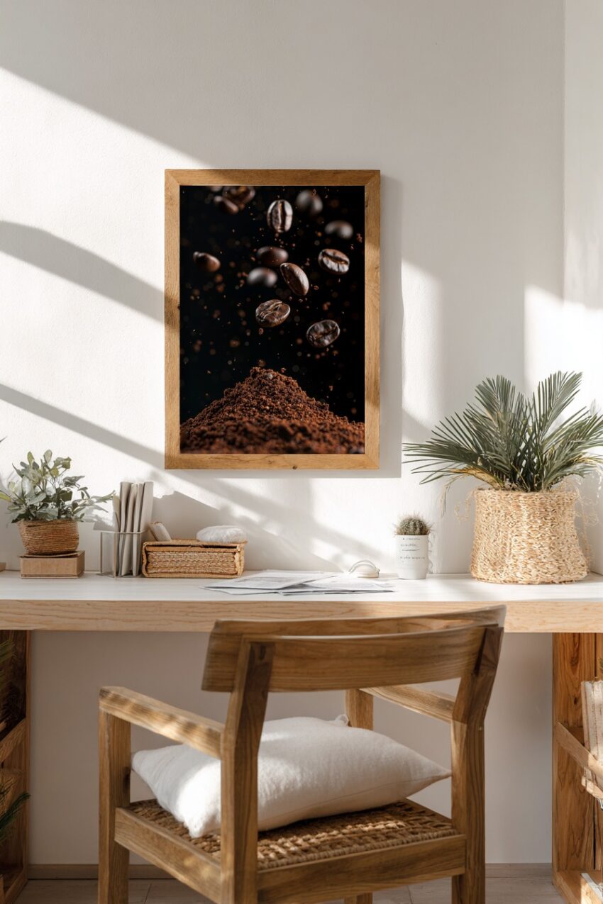 Fotografie Poster Kaffeebohnen gemahlen braun dunkel