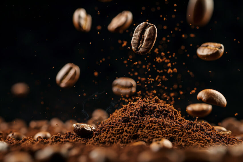 Fotografie Poster Kaffeebohne Kaffeepulver braun