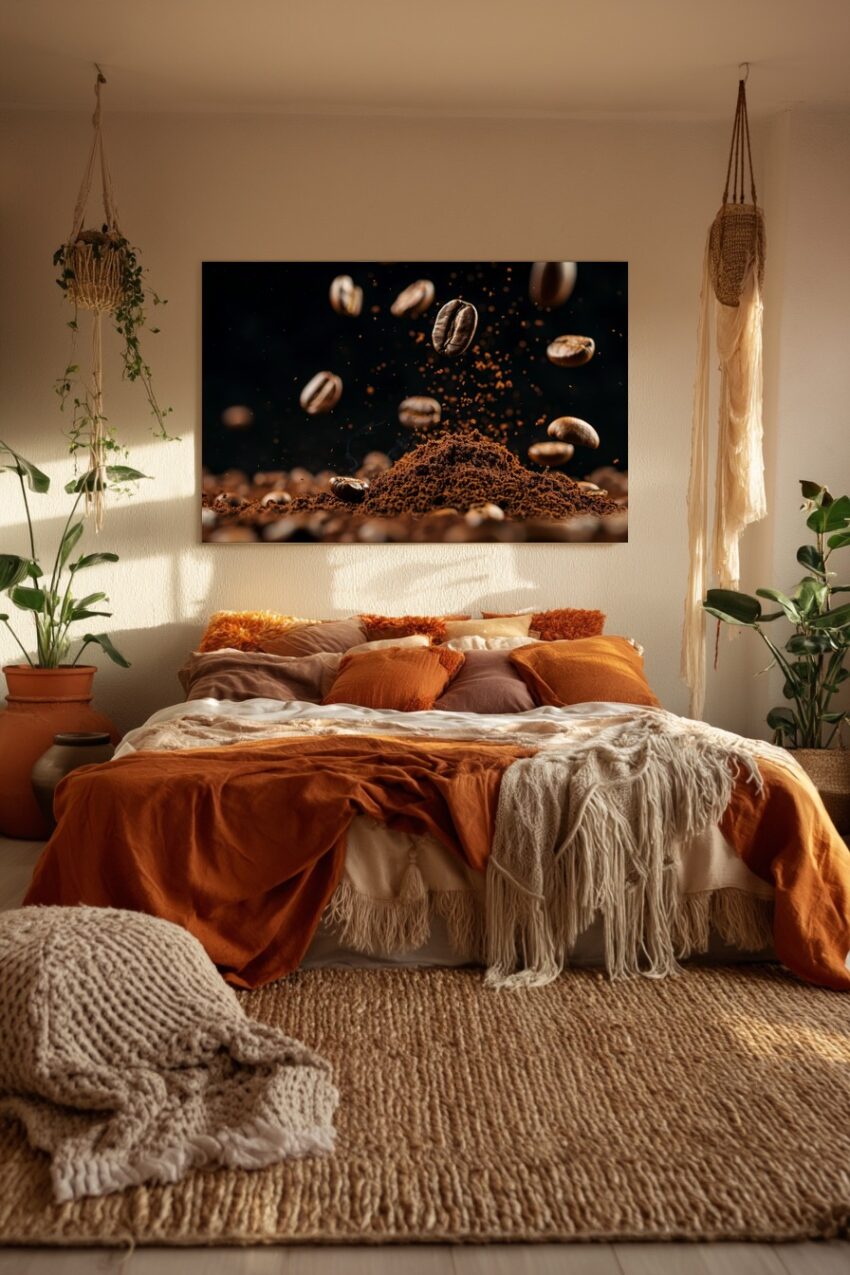 Fotografie Poster Kaffeebohne Kaffeepulver braun