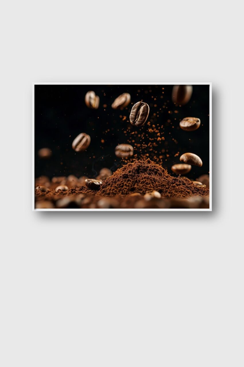 Fotografie Poster Kaffeebohne Kaffeepulver braun