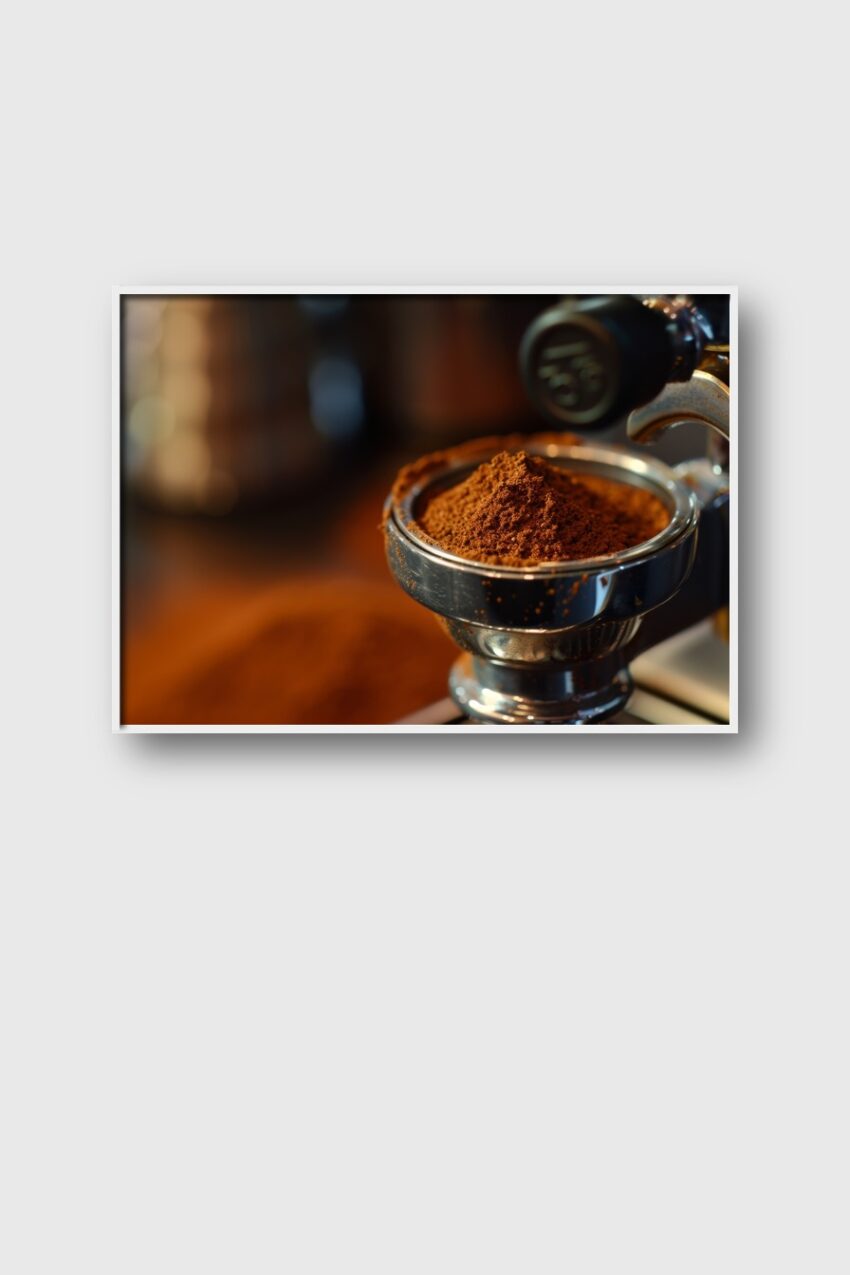 Fotografie Poster Kaffeepulver Siebträger braun nah