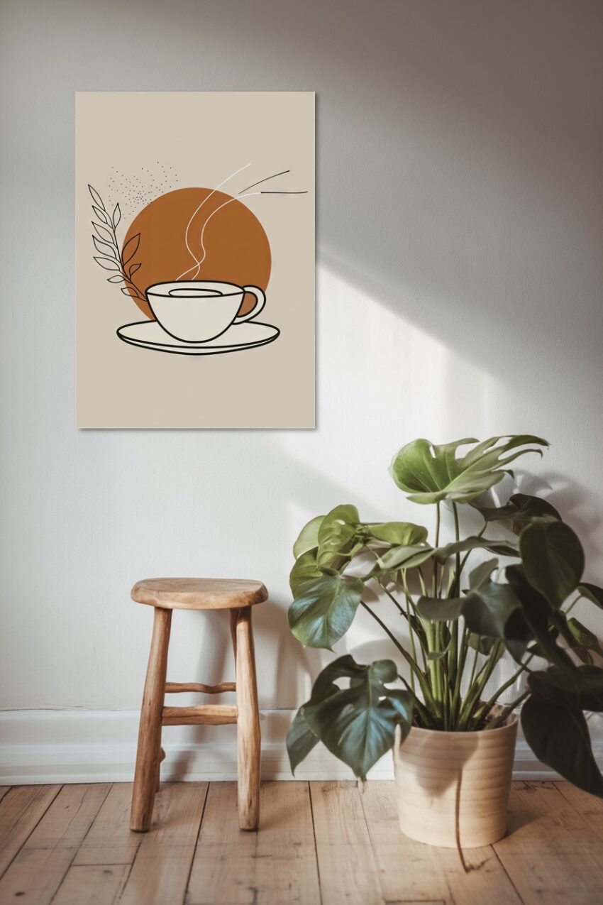 Illustration Poster Tasse Dampf minimalistisch beige braun