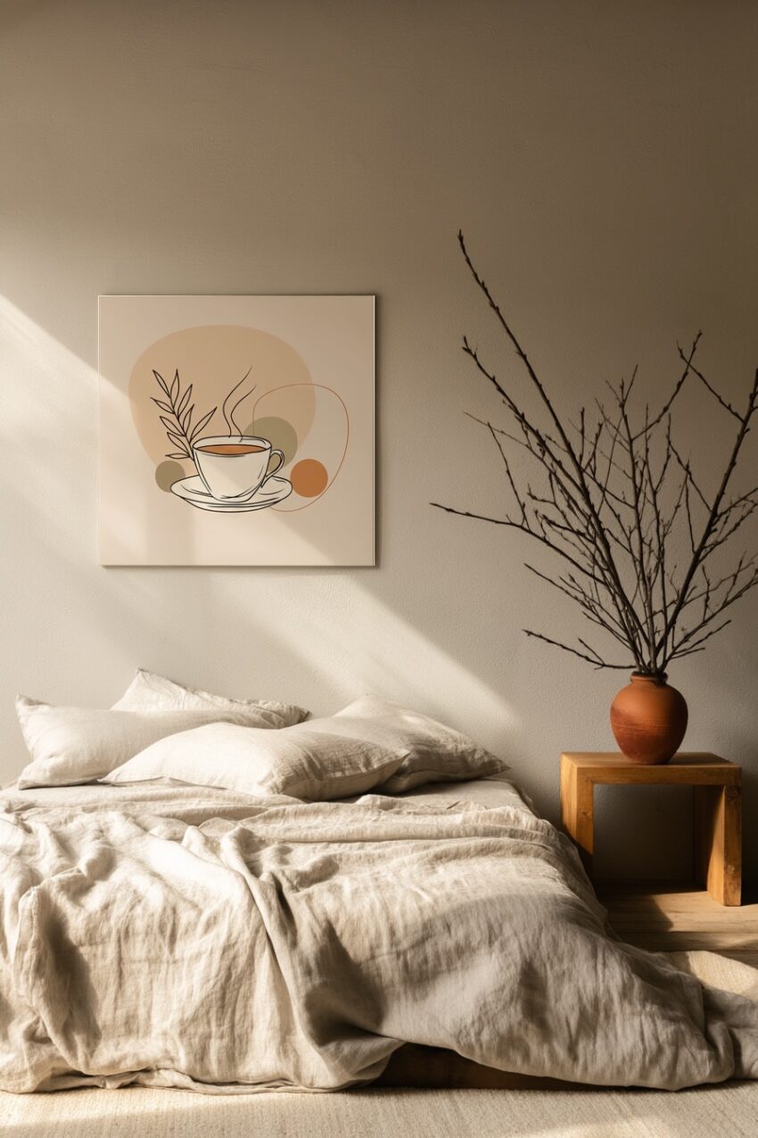 Illustration Poster Tasse Tee minimalistisch beige braun