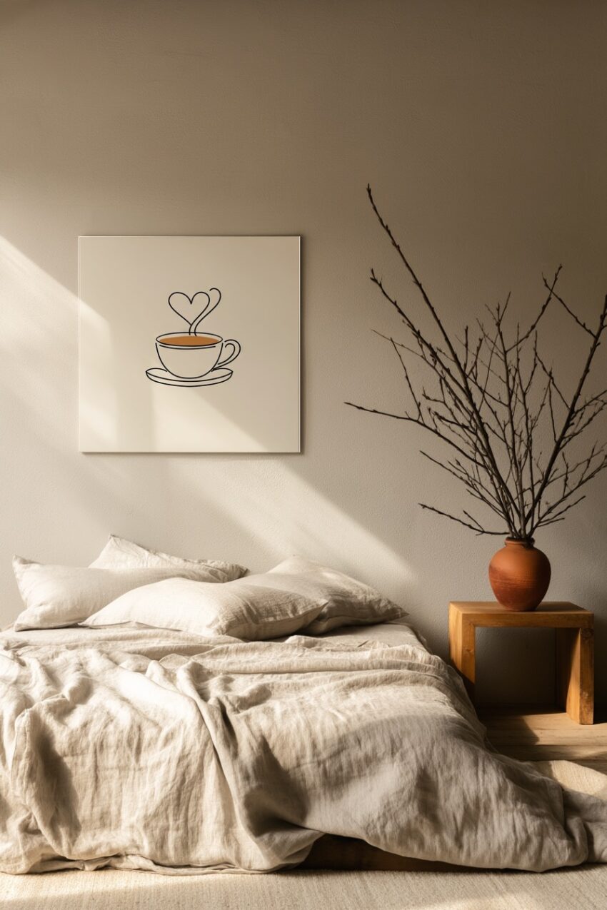 Illustration Poster Tasse Herzdampf minimalistisch beige