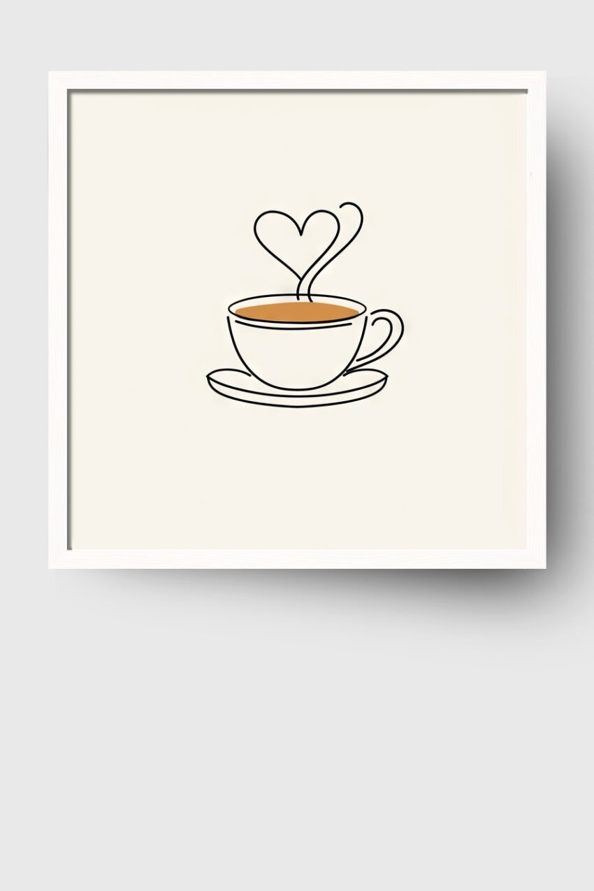 Illustration Poster Tasse Herzdampf minimalistisch beige
