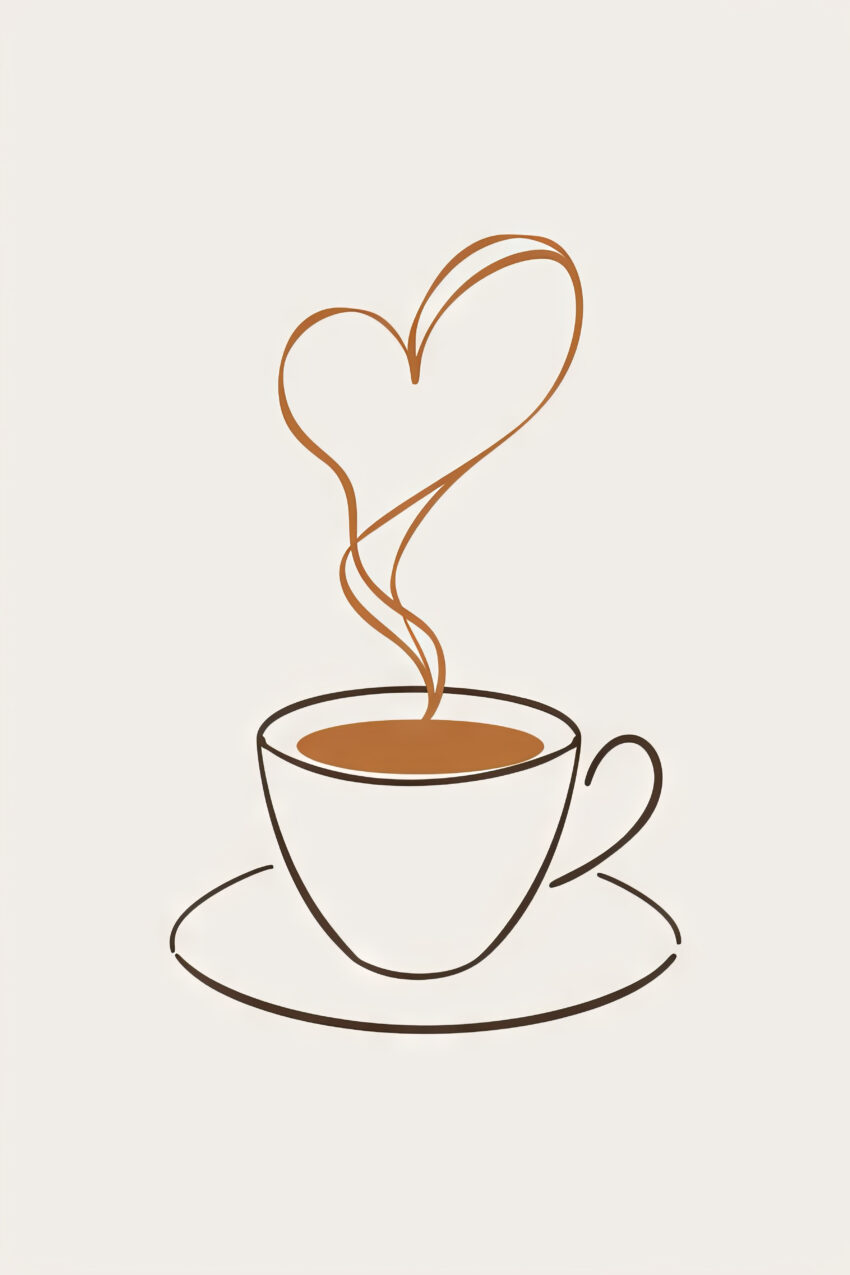 Illustration Poster Tasse minimalistisch Herz Dampf braun