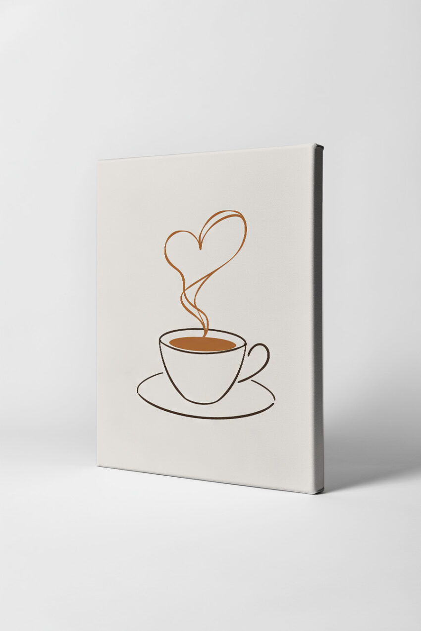 Illustration Poster Tasse minimalistisch Herz Dampf braun