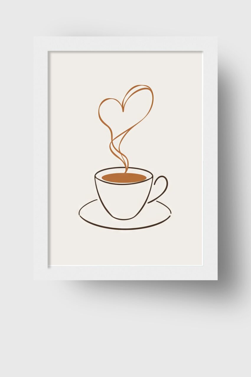 Illustration Poster Tasse minimalistisch Herz Dampf braun