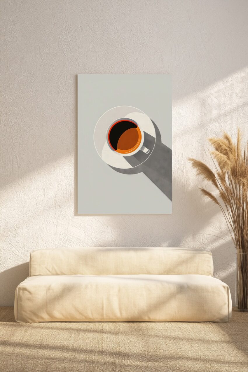Grafikdesign Poster Kaffeetasse Schatten minimalistisch orange