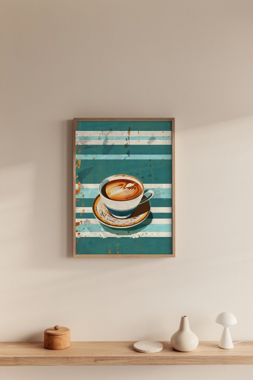Digitale Kunst Poster Kaffeetasse gestreift braun beige