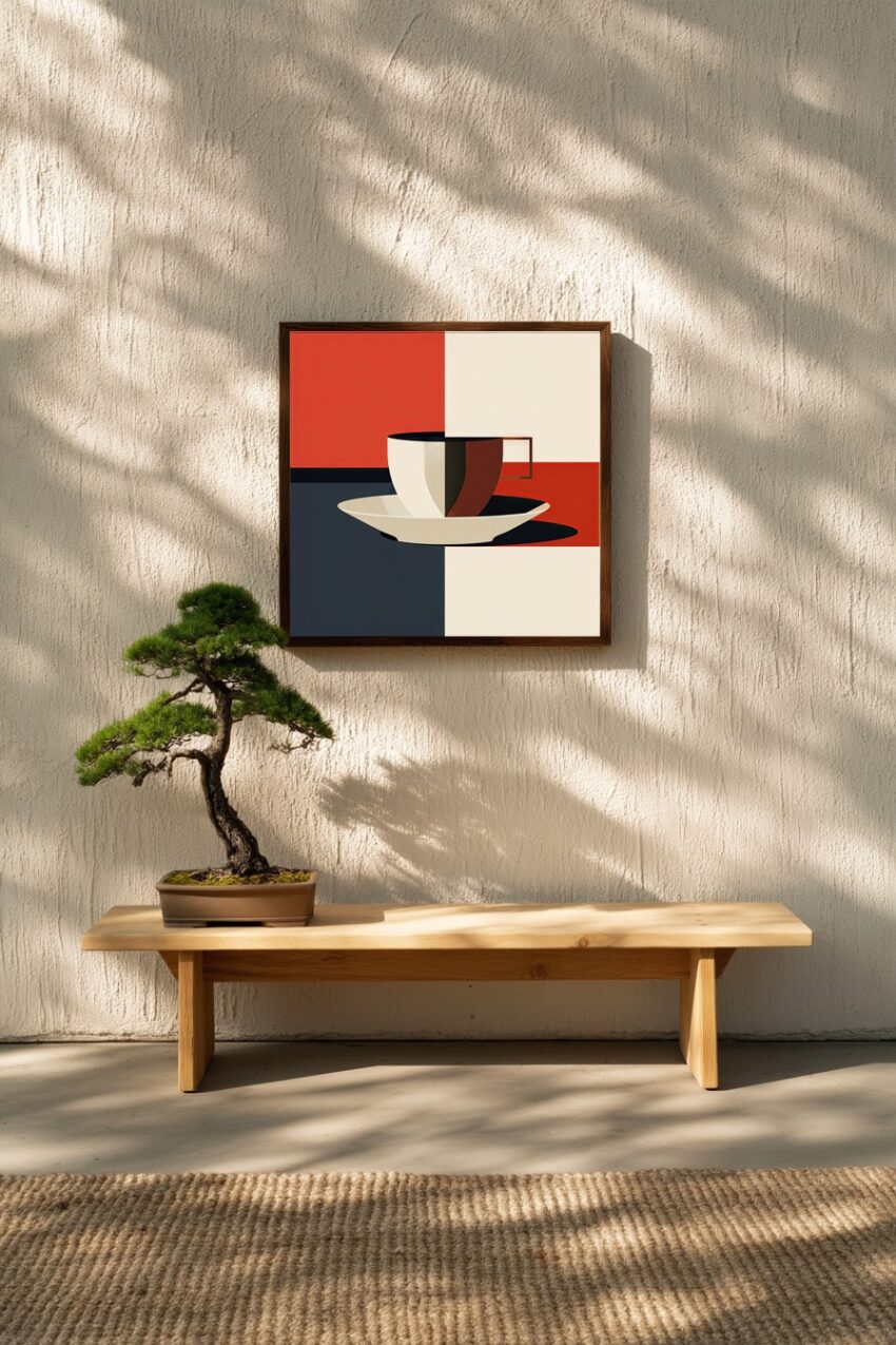 Abstrakt Poster Tasse minimalistisch rot schwarz