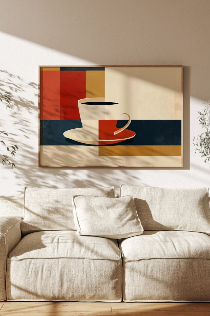 Grafik Poster Kaffee reduziert rot blau beige