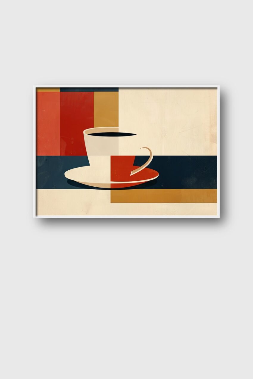 Grafik Poster Kaffee reduziert rot blau beige