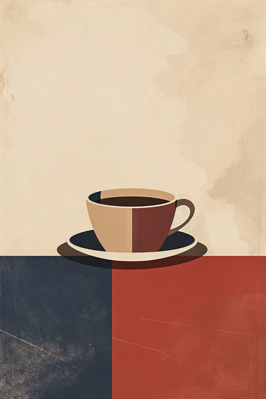Grafik Poster Tasse minimalistisch braun rot dunkelblau