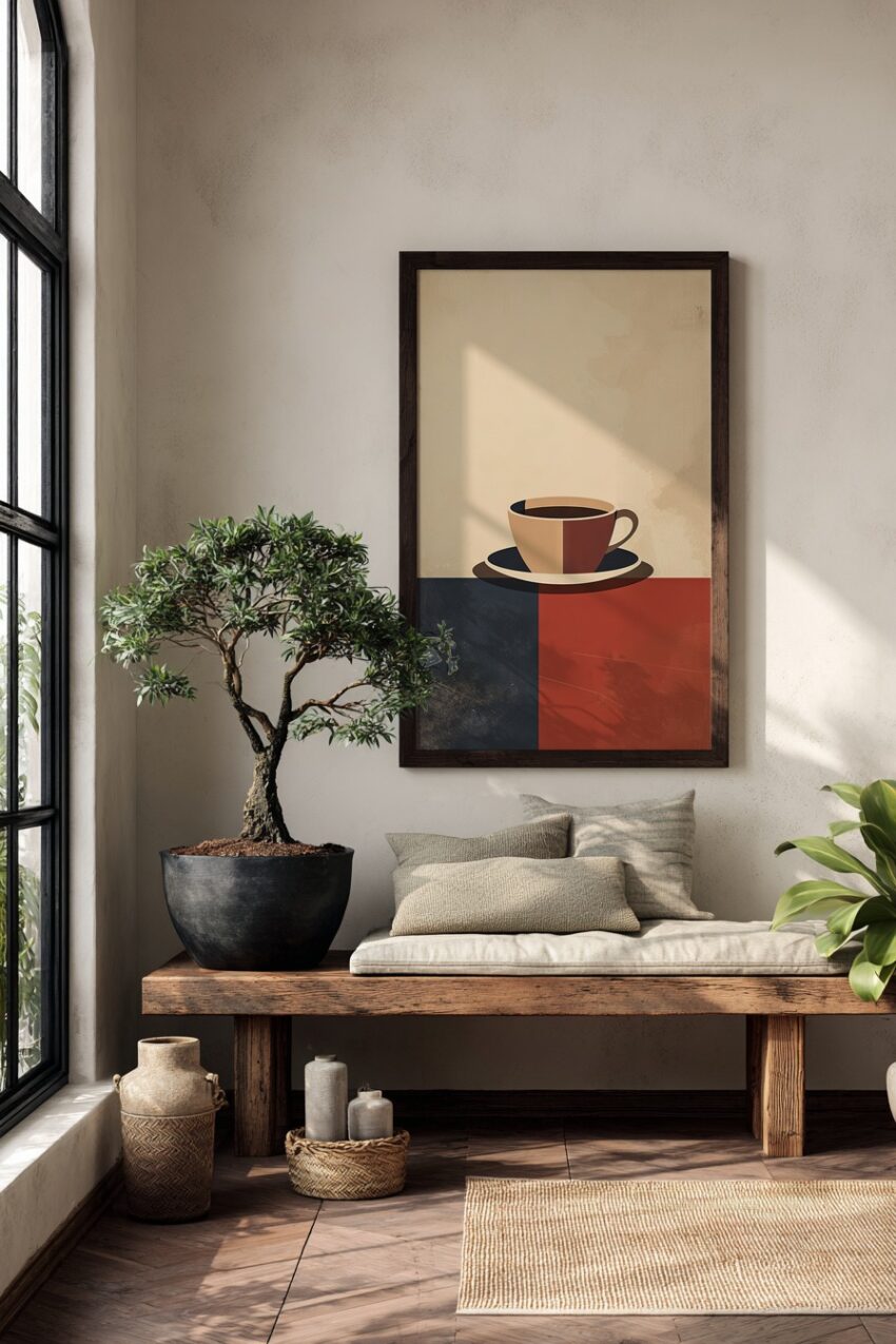 Grafik Poster Tasse minimalistisch braun rot dunkelblau