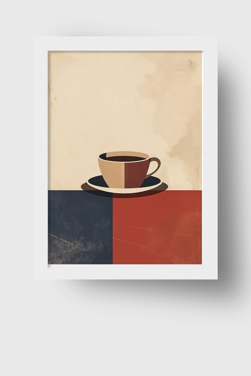 Grafik Poster Tasse minimalistisch braun rot dunkelblau
