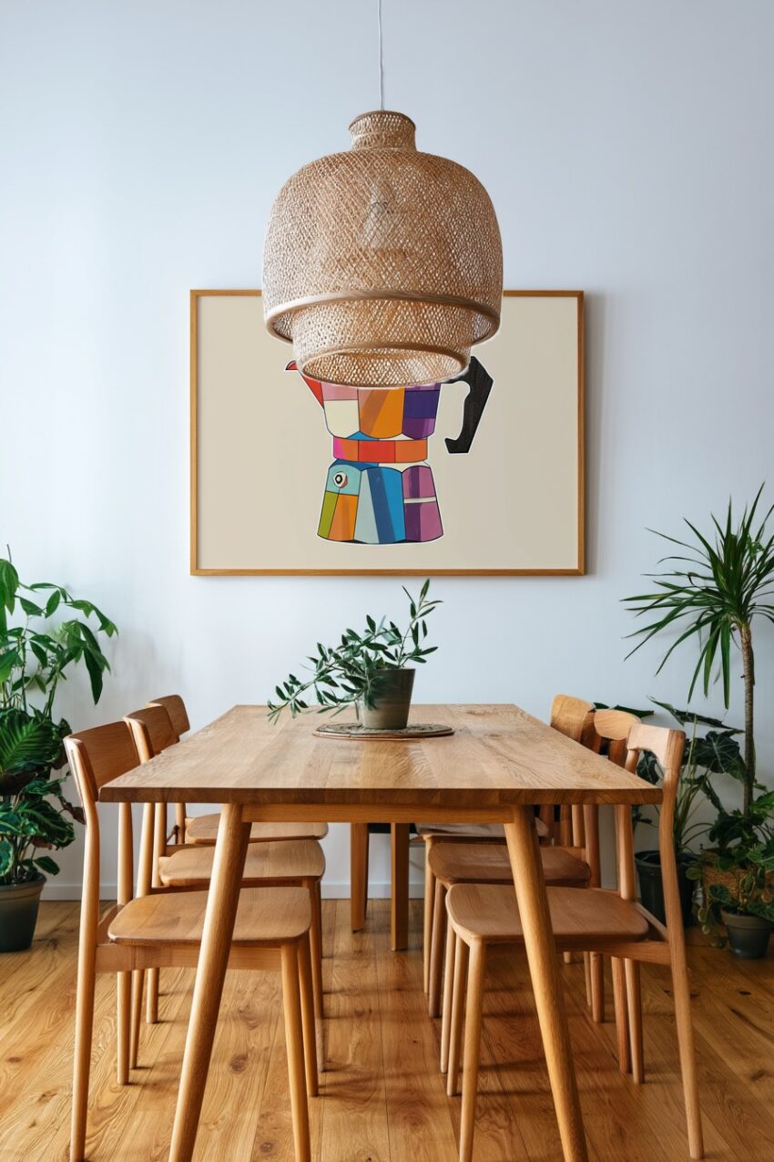 Illustration Poster Espressokocher bunt geometrisch klar