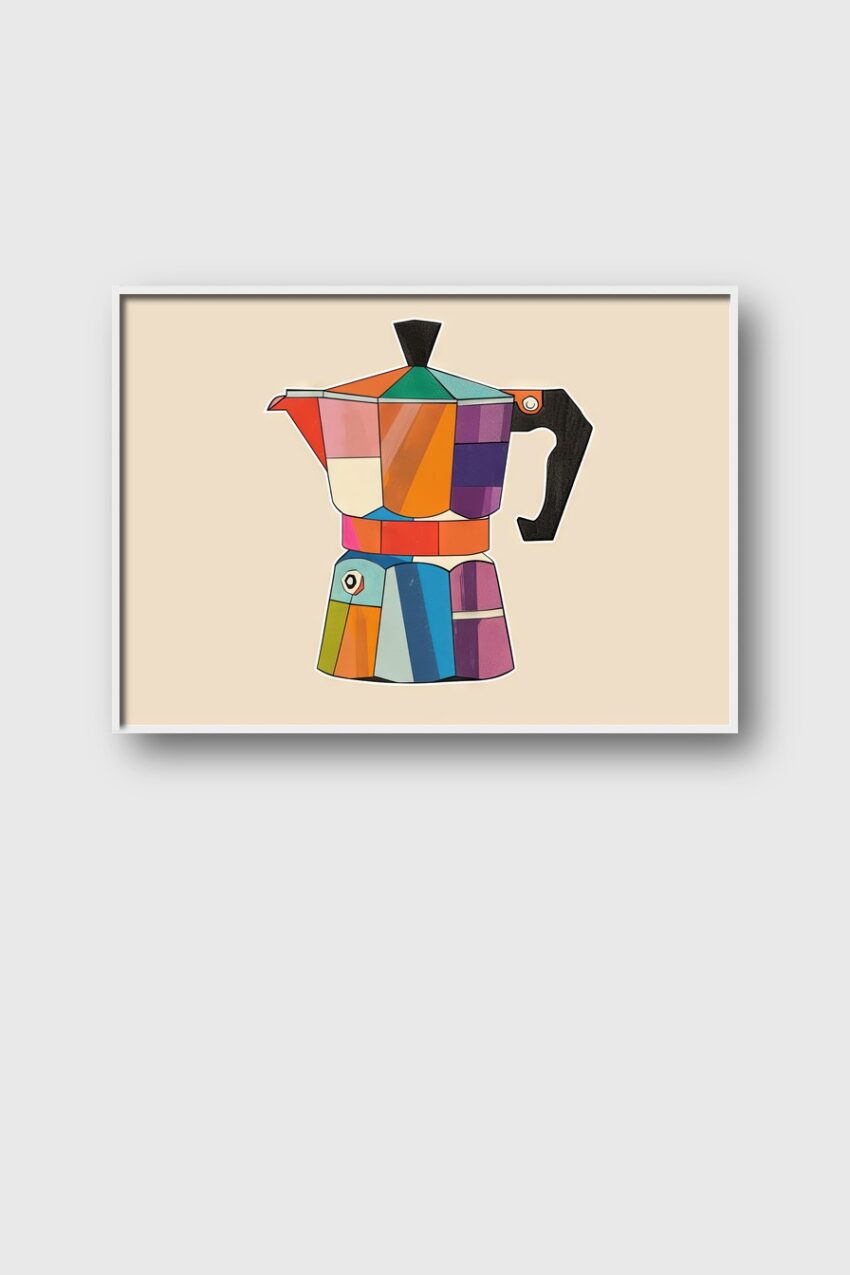 Illustration Poster Espressokocher bunt geometrisch klar