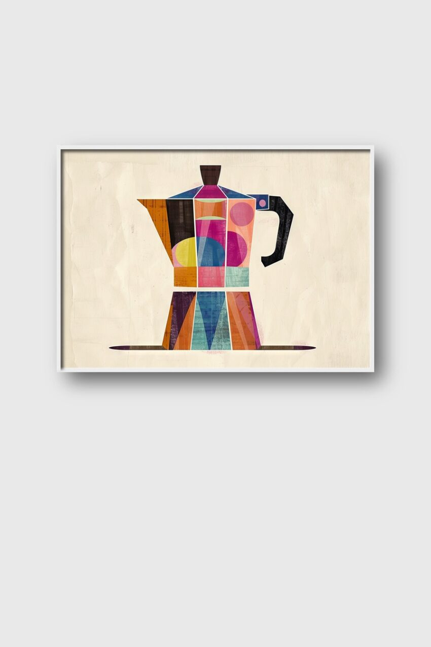 Grafik Poster Espressokanne bunt geometrisch abstrakt