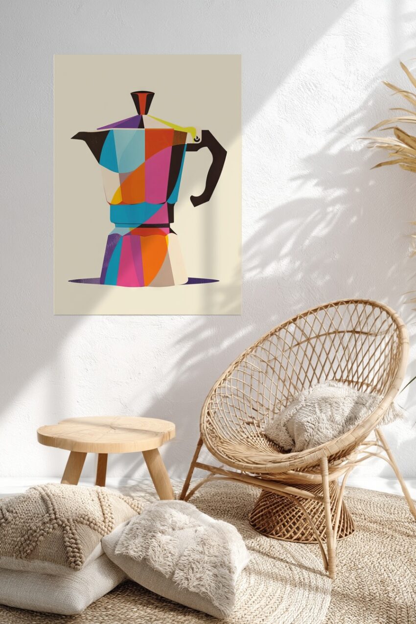 Illustration Poster Espressokocher bunt geometrisch