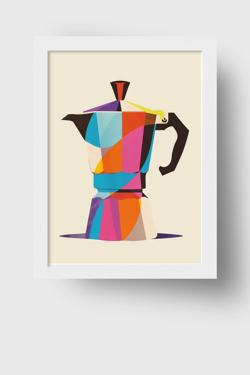 Illustration Poster Espressokocher bunt geometrisch