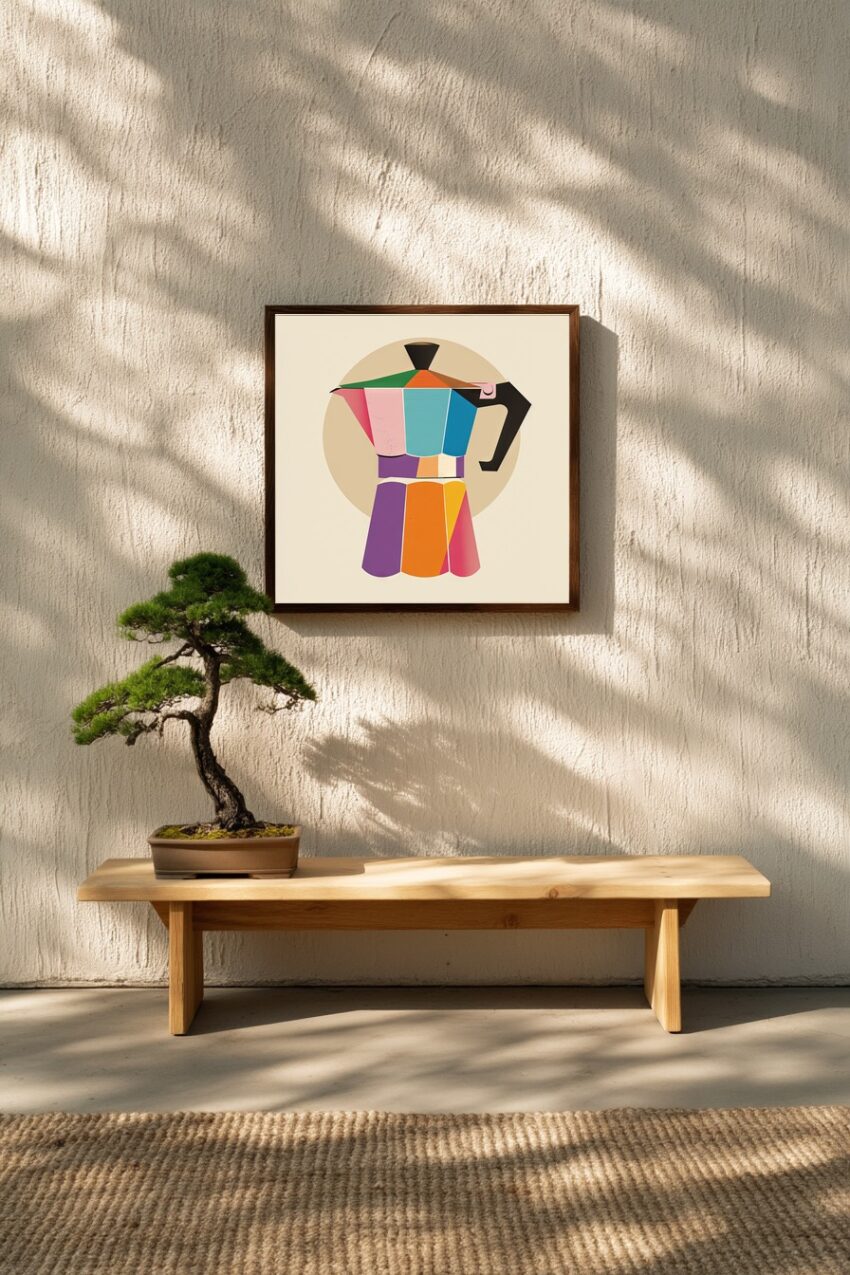 Illustration Poster Espressokanne bunt geometrisch farbig