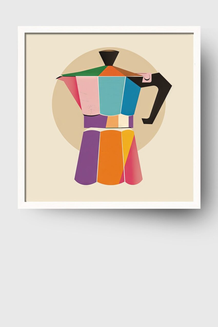 Illustration Poster Espressokanne bunt geometrisch farbig