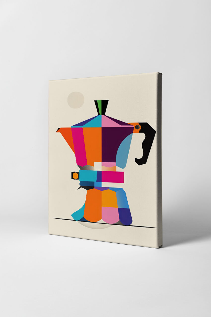 Grafik Poster Espressokanne bunt geometrisch klar