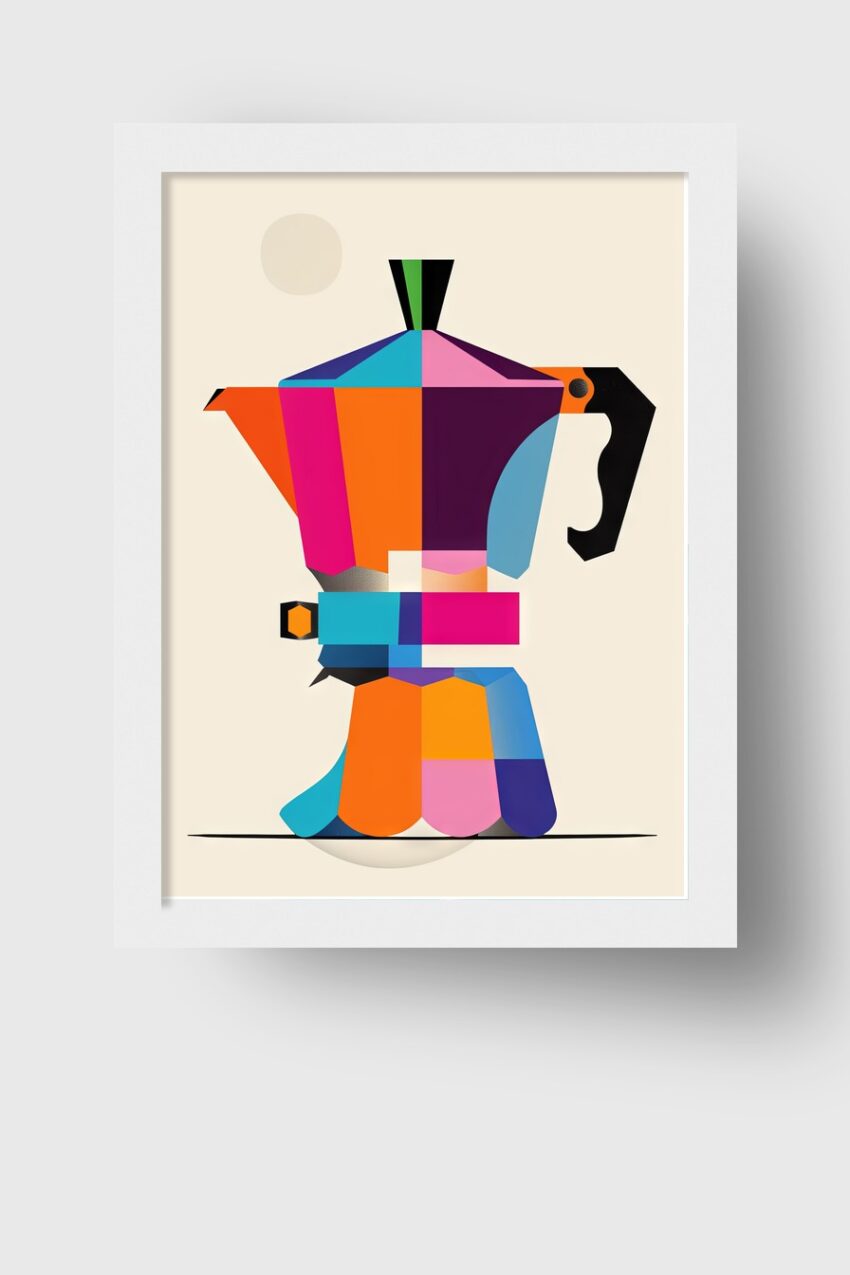 Grafik Poster Espressokanne bunt geometrisch klar