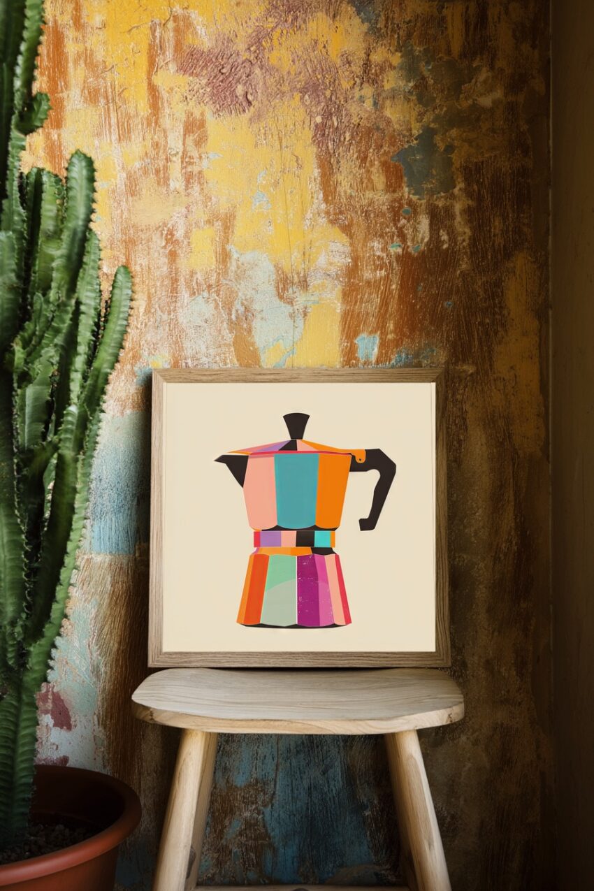 Illustration Poster Mokkakanne bunt farbig