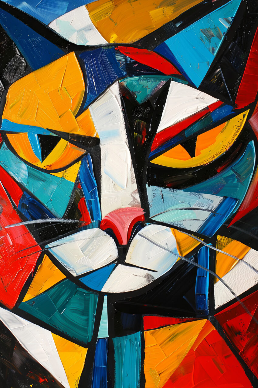 Malerei Poster Katze abstrakt farbig geometrisch rot