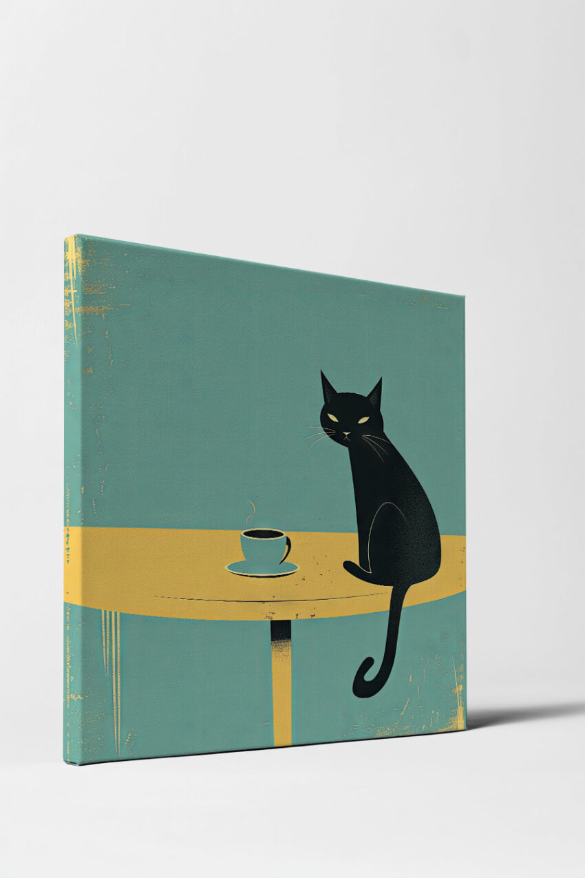 Grafik Poster Katze schwarz minimalistisch türkis gelb