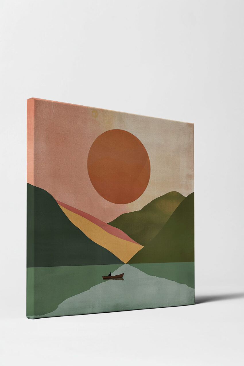 Grafikdesign Poster Boot See minimalistisch orange grün