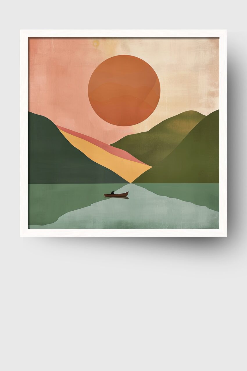 Grafikdesign Poster Boot See minimalistisch orange grün