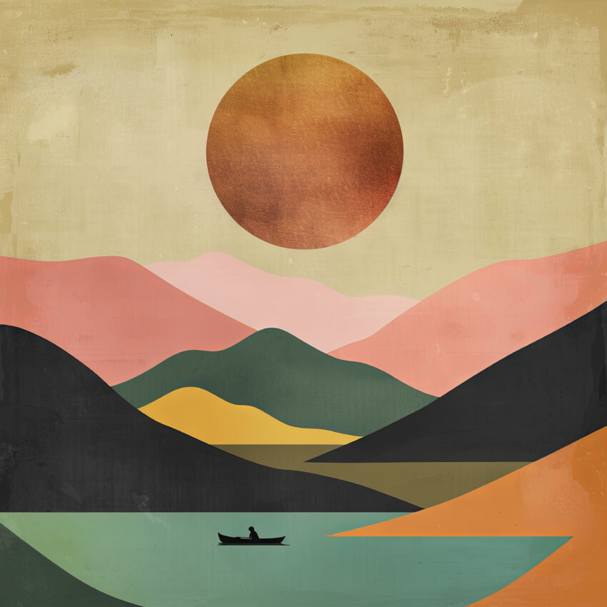 Abstrakt Poster Boot Landschaft minimalistisch farbig