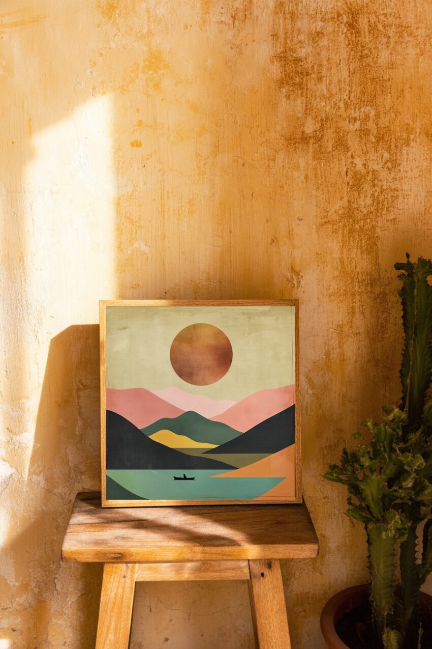 Abstrakt Poster Boot Landschaft minimalistisch farbig