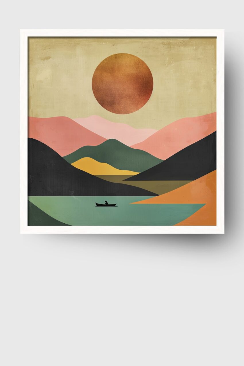 Abstrakt Poster Boot Landschaft minimalistisch farbig