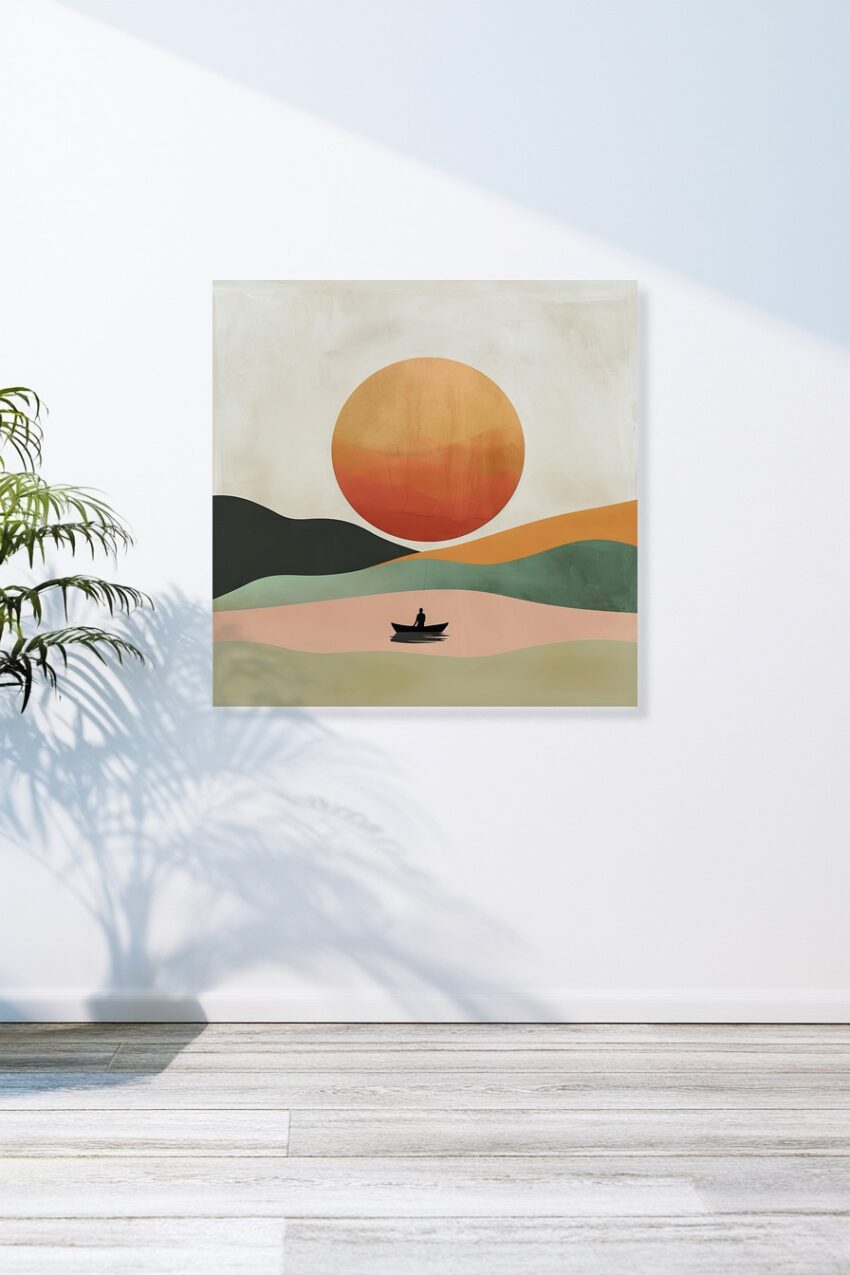 Grafikdesign Poster boot Sonne warm minimalistisch