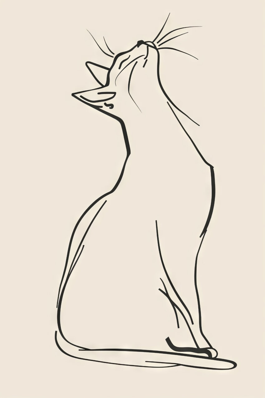 Illustration Poster Katze sitzend minimalist schwarz