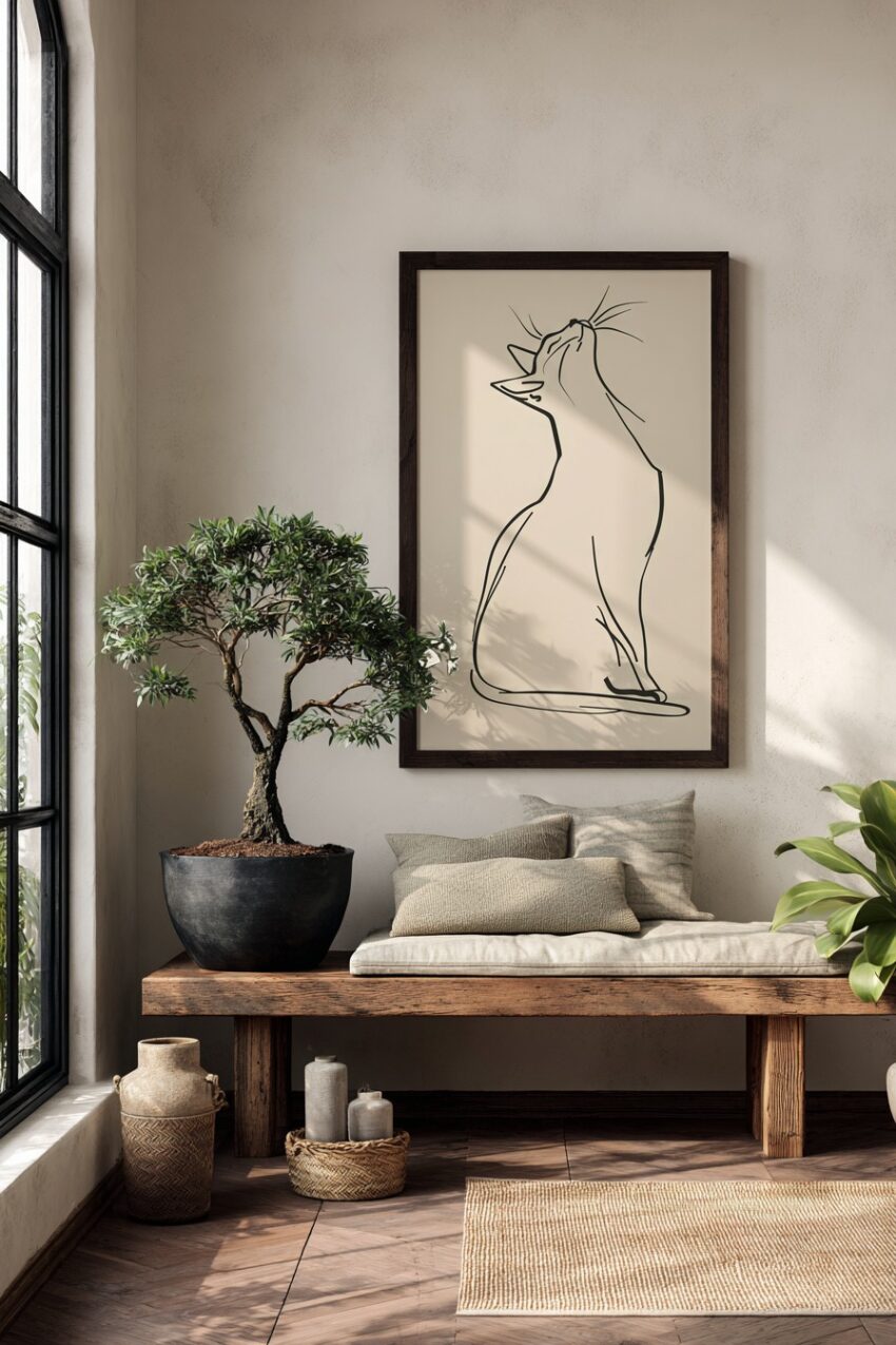 Illustration Poster Katze sitzend minimalist schwarz