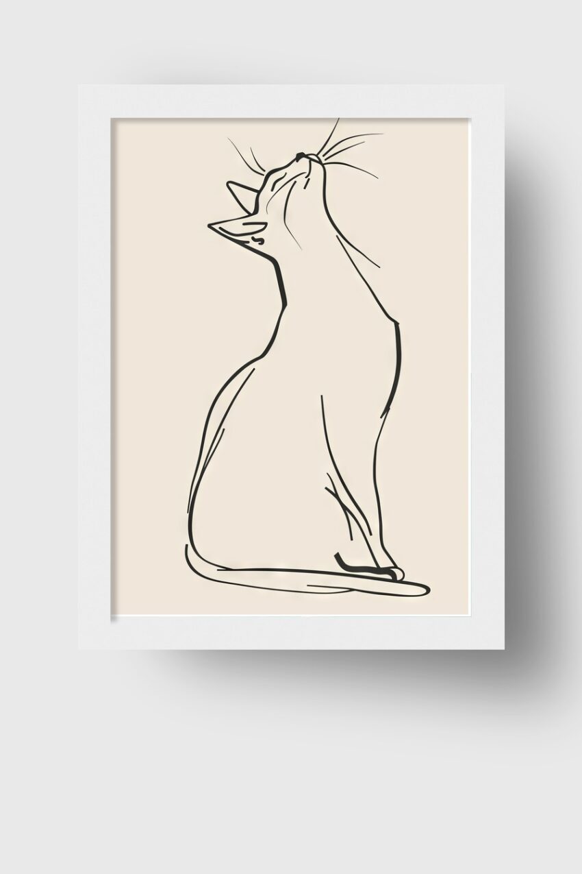 Illustration Poster Katze sitzend minimalist schwarz