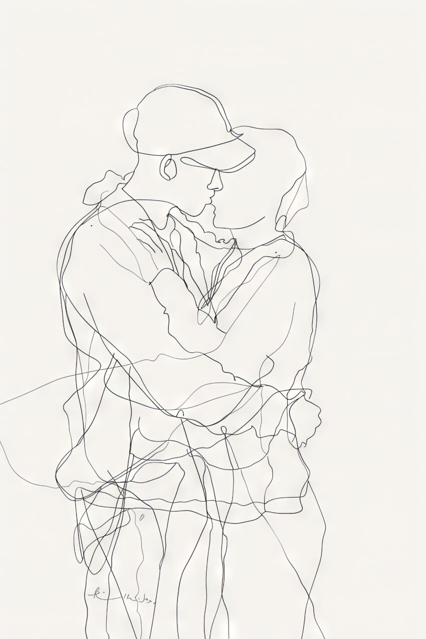 Line Art Poster Paar Umarmung minimalistisch schwarz-weiß