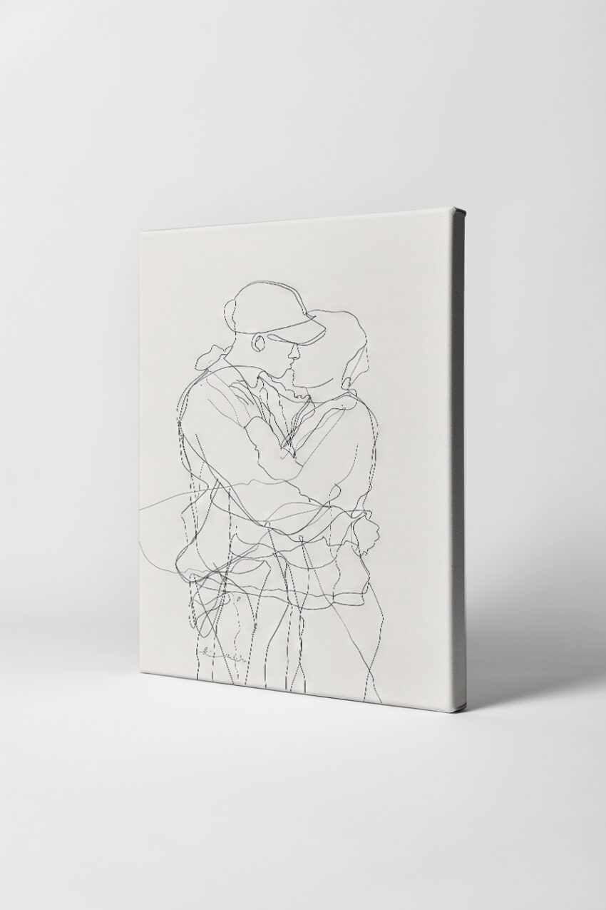Line Art Poster Paar Umarmung minimalistisch schwarz-weiß