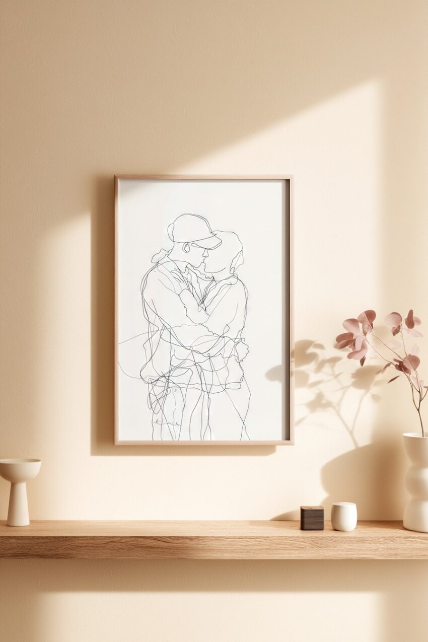 Line Art Poster Paar Umarmung minimalistisch schwarz-weiß