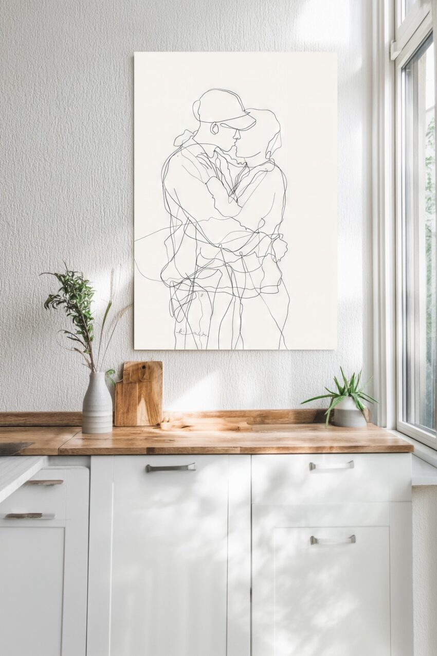 Line Art Poster Paar Umarmung minimalistisch schwarz-weiß