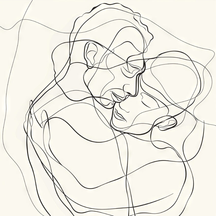 Illustration Poster Paar Umarmung minimalistisch schwarz-weiß