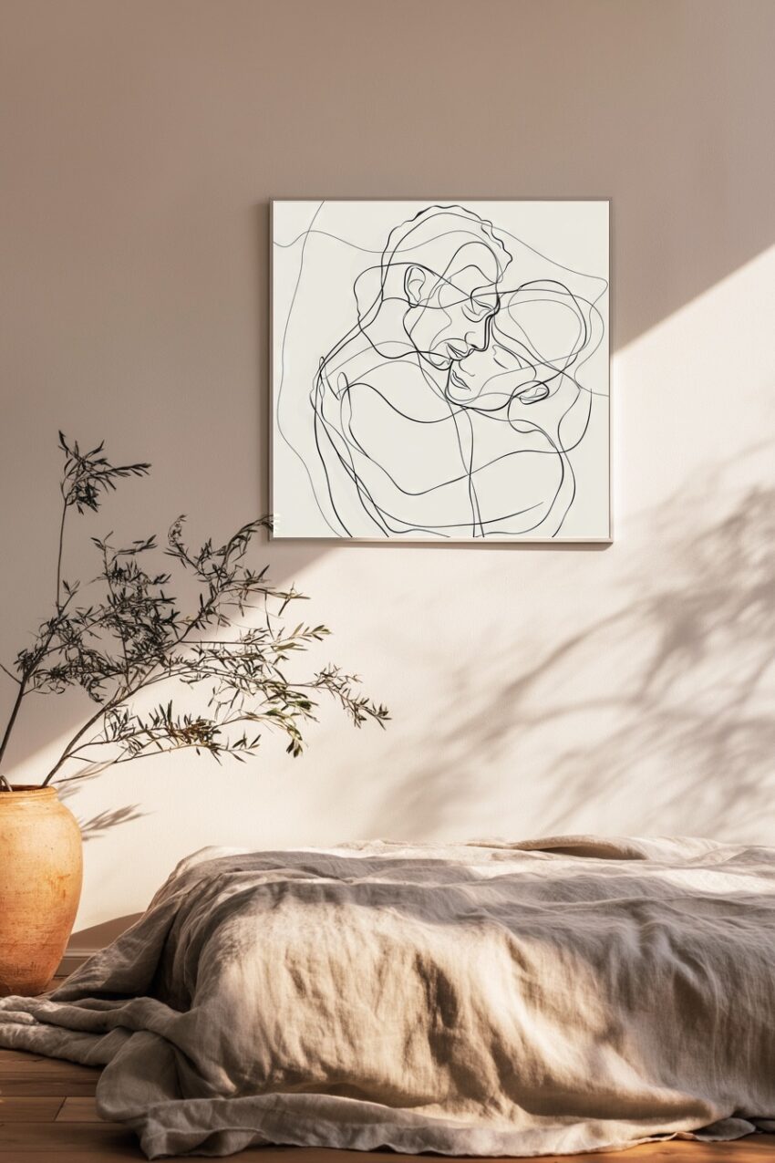 Illustration Poster Paar Umarmung minimalistisch schwarz-weiß