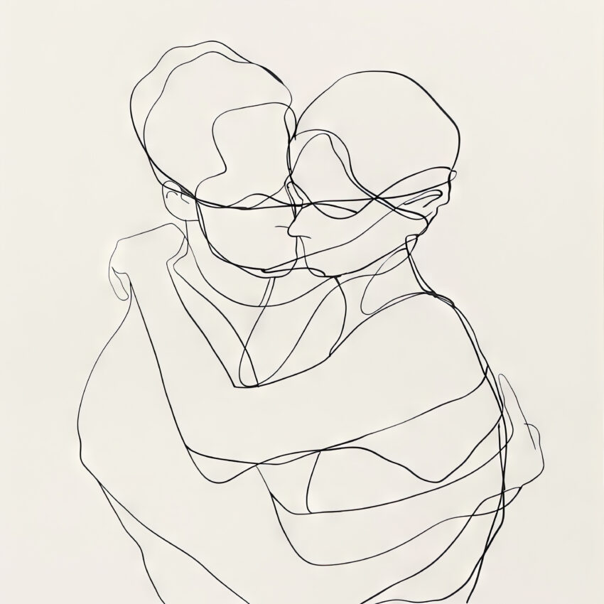 Illustration Poster Umarmung lineare Konturzeichnung schwarz weiß