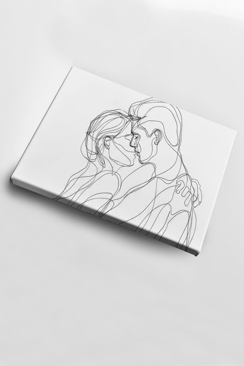 Minimalistisch Poster Paar Berührung Linie schwarz weiß